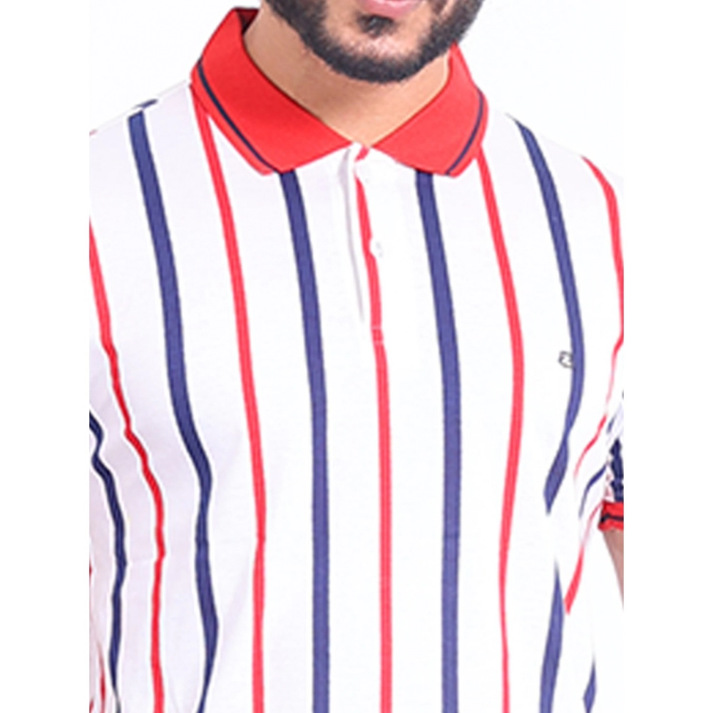 Men's Casual Cotton Printed Polo Neck Half Sleeve T-Shirt (White) - Image 6