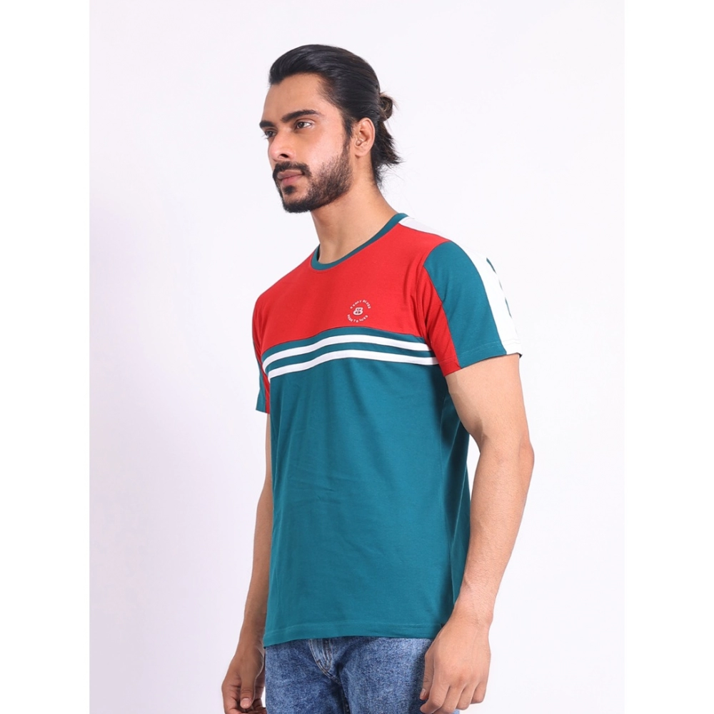 Men's Casual Cotton Printed Round Neck Half Sleeve T-Shirt (Red) - Image 3