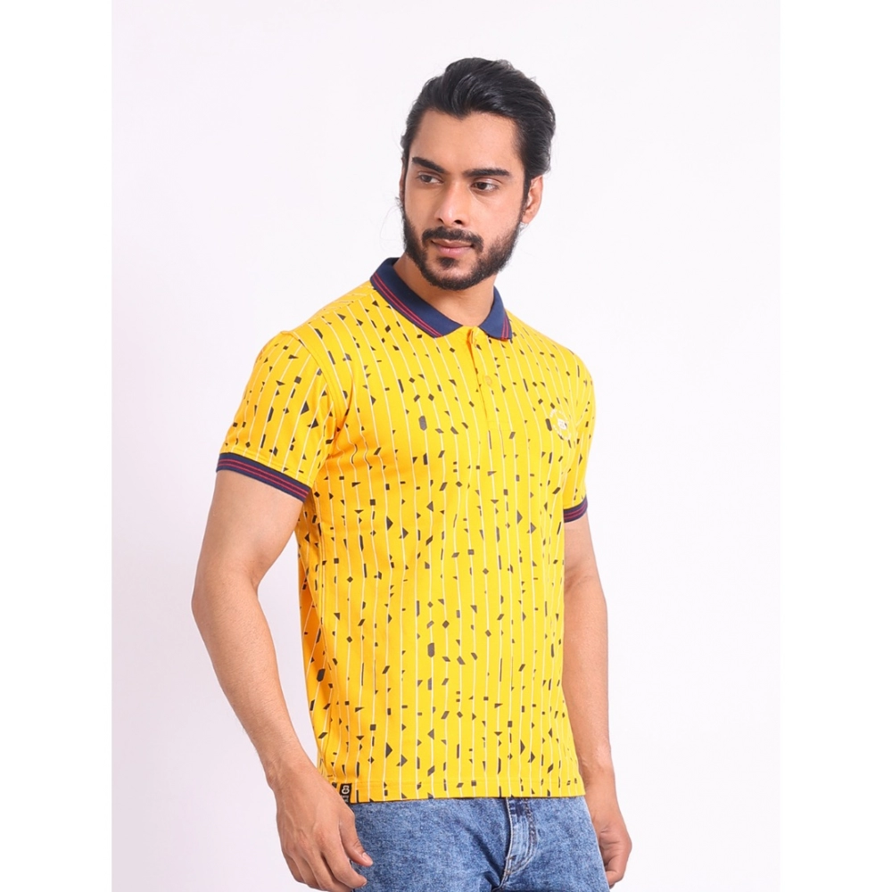Men's Casual Cotton Printed Polo Neck Half Sleeve T-Shirt (Turmeric) - Image 4