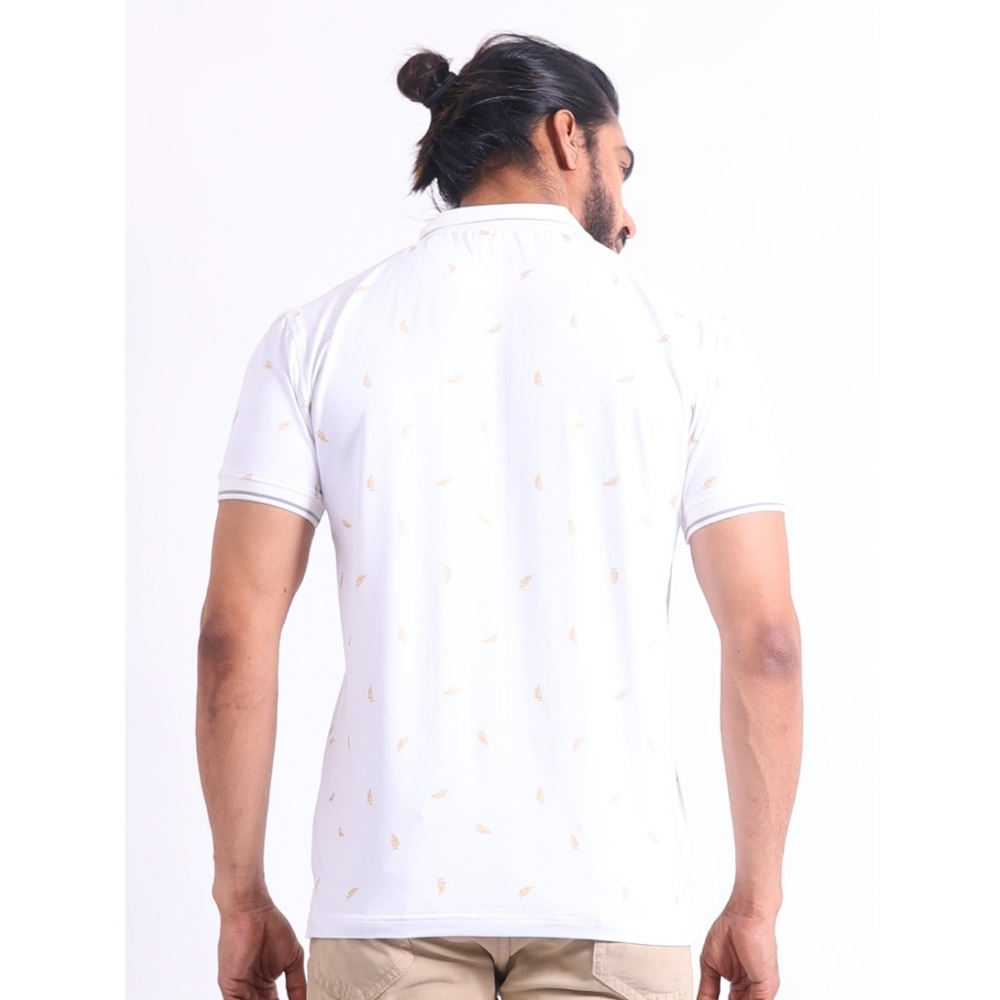 Men's Casual Cotton Printed Polo Neck Half Sleeve T-Shirt (White) - Image 2