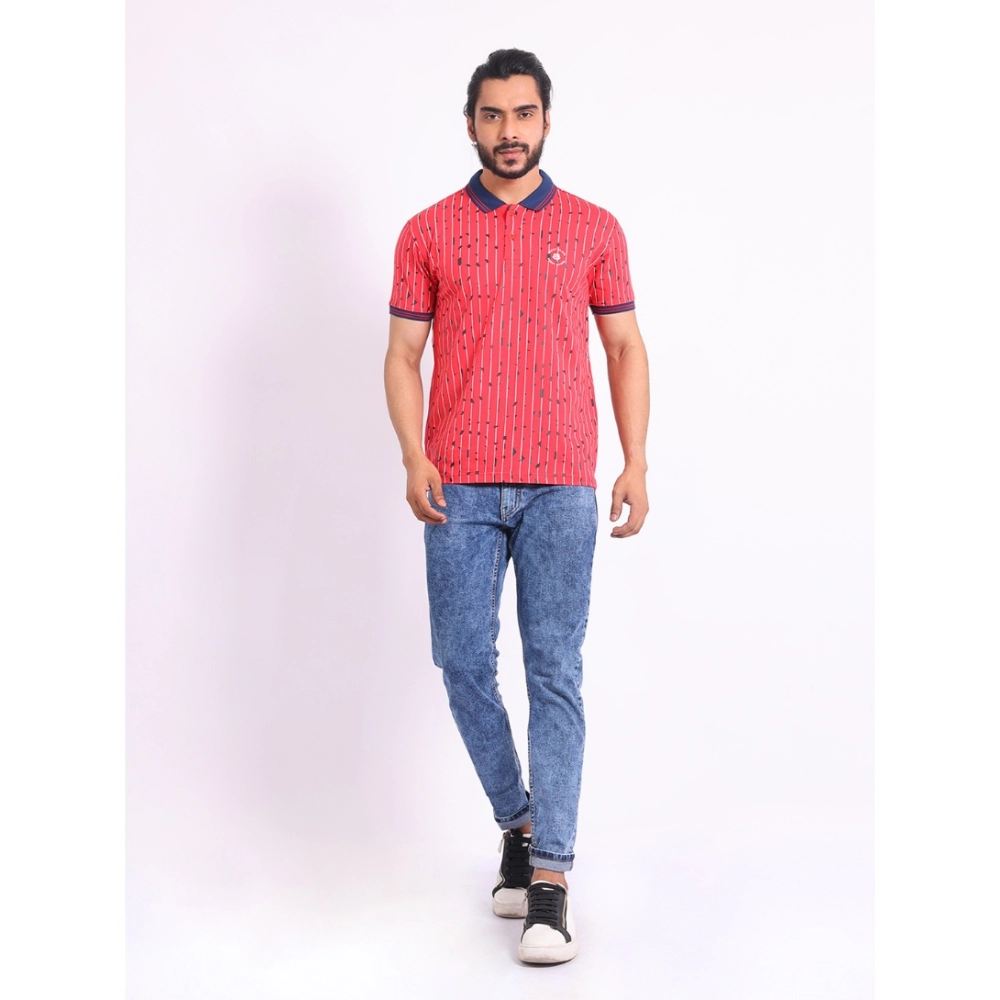 Men's Casual Cotton Printed Polo Neck Half Sleeve T-Shirt (Red) - Image 7