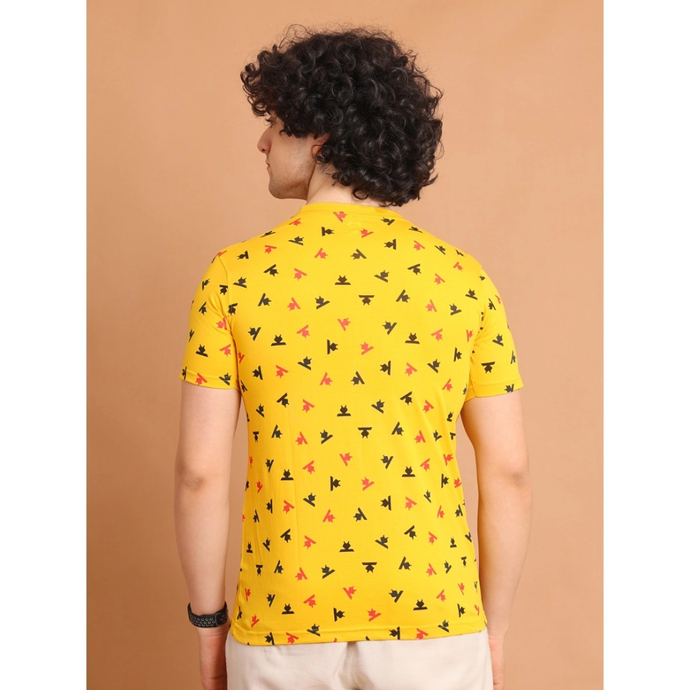 Men's Casual Cotton Printed Round Neck Half Sleeve T-Shirt (Yellow) - Image 2