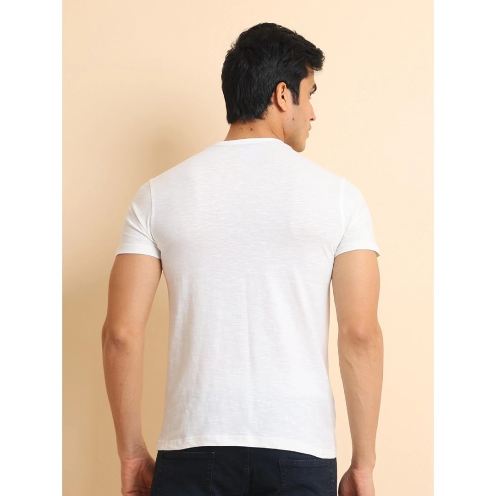 Men's Casual Cotton Printed Round Neck Half Sleeve T-Shirt (White) - Image 2