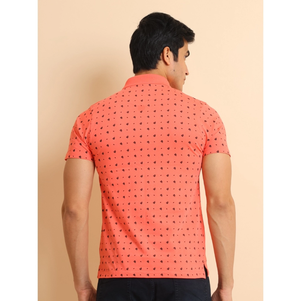 Men's Casual Cotton Printed Polo Neck Half Sleeve T-Shirt (Orange) - Image 3