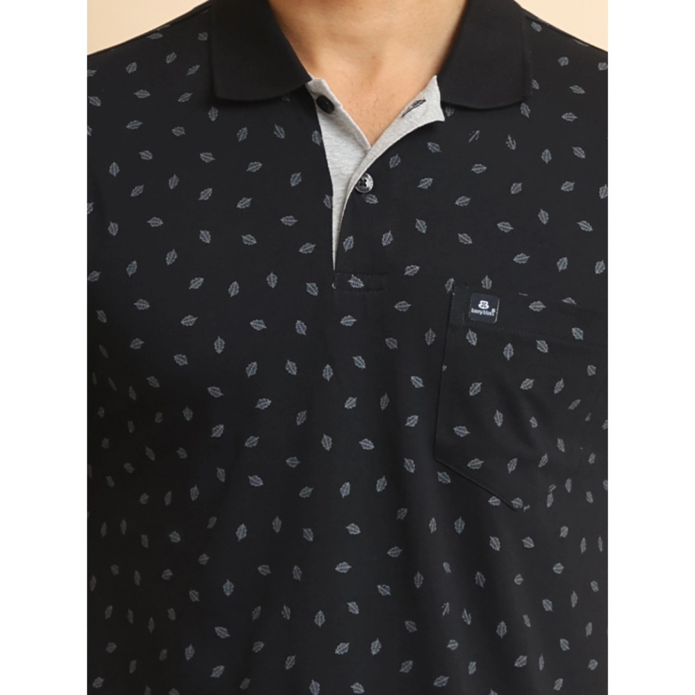 Men's Casual Cotton Printed Polo Neck Half Sleeve T-Shirt (Black) - Image 6