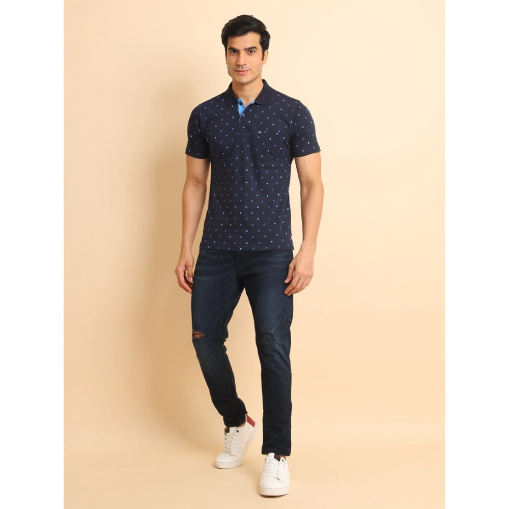 Men's Casual Cotton Printed Polo Neck Half Sleeve T-Shirt (Navy) - Image 7