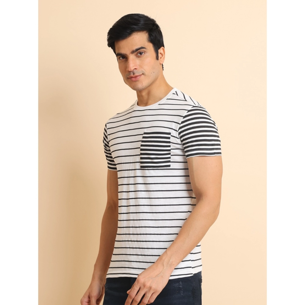 Men's Casual Cotton Printed Round Neck Half Sleeve T-Shirt (White) - Image 4