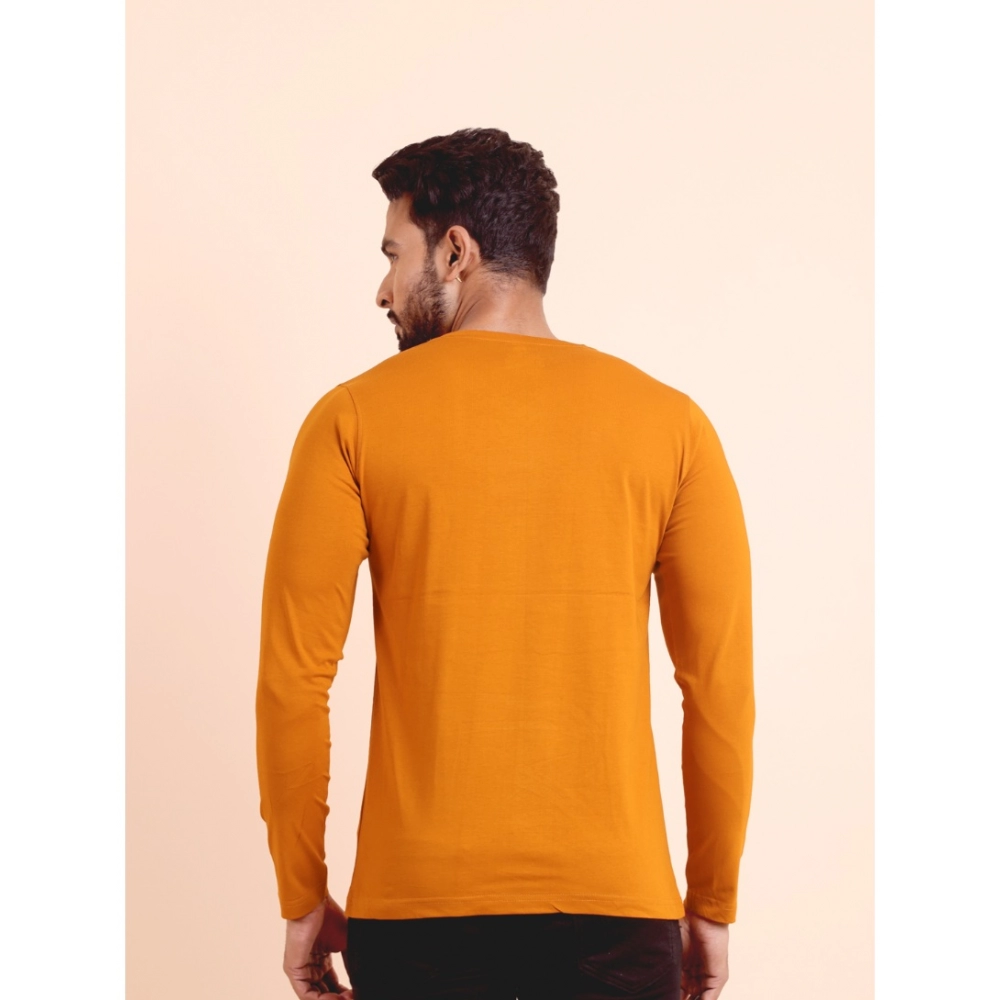 Men's Casual Cotton Solid V Neck Full Sleeve T-Shirt (Mustard) - Image 2