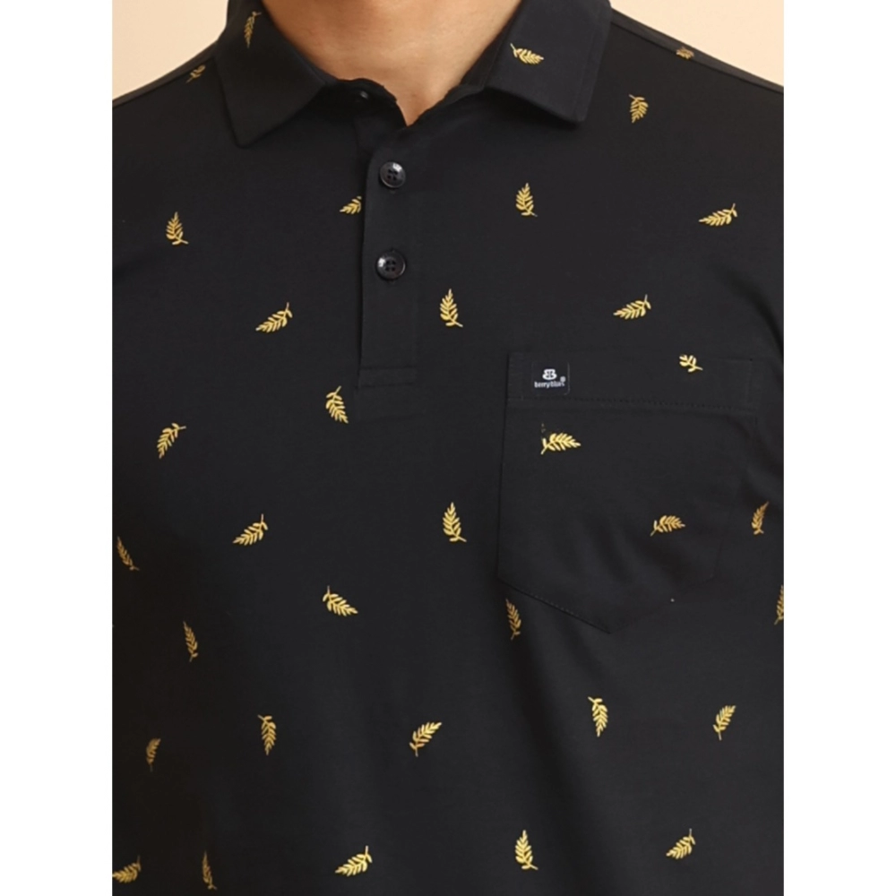 Men's Casual Cotton Printed Polo Neck Half Sleeve T-Shirt (Black) - Image 6