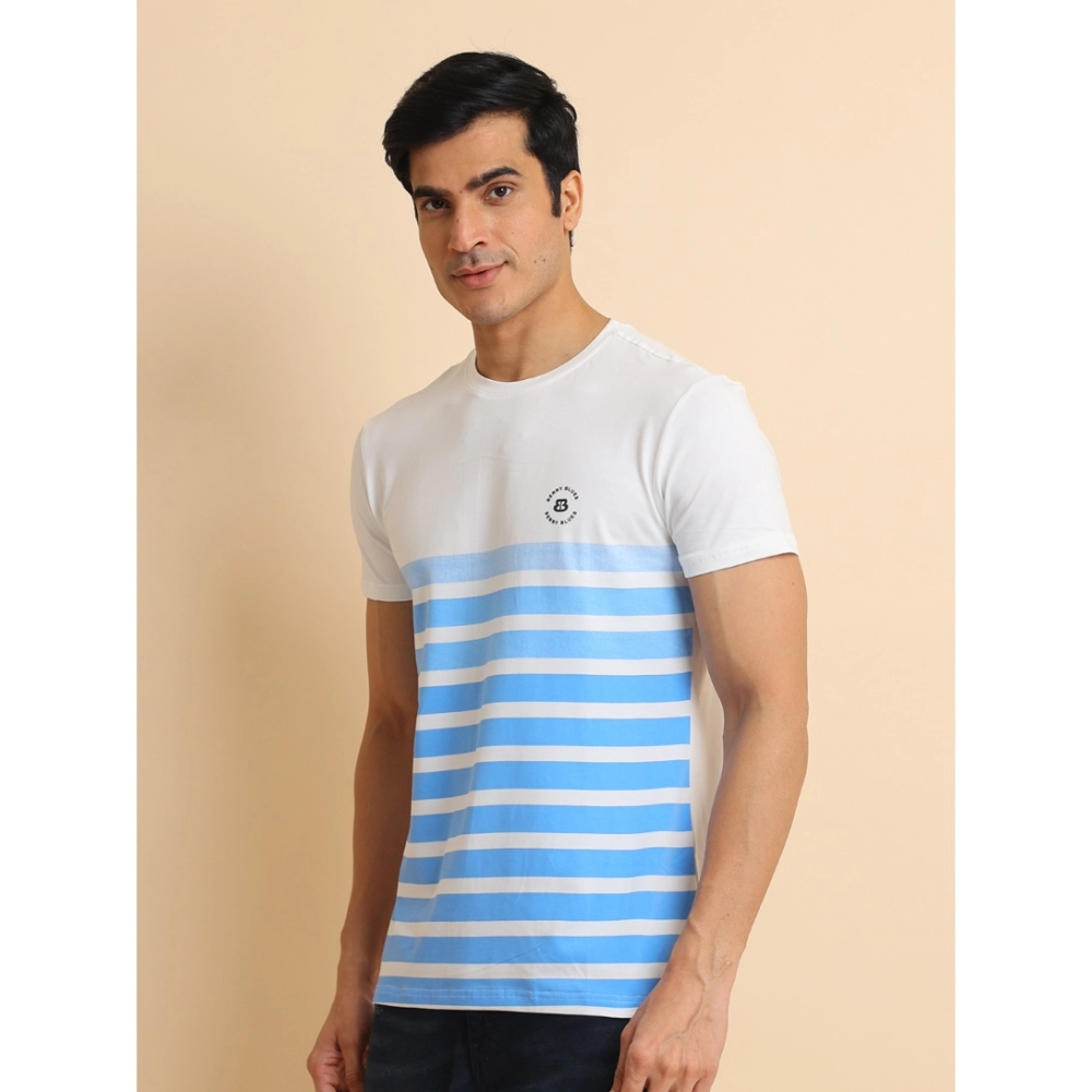 Men's Casual Cotton Printed Round Neck Half Sleeve T-Shirt (Blue) - Image 4