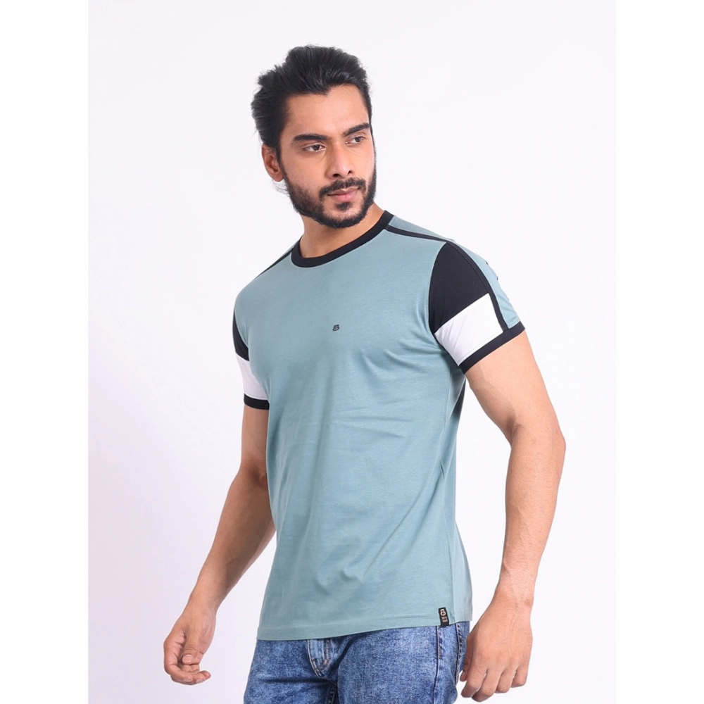 Men's Casual Cotton Printed Round Neck Half Sleeve T-Shirt (Grey) - Image 3