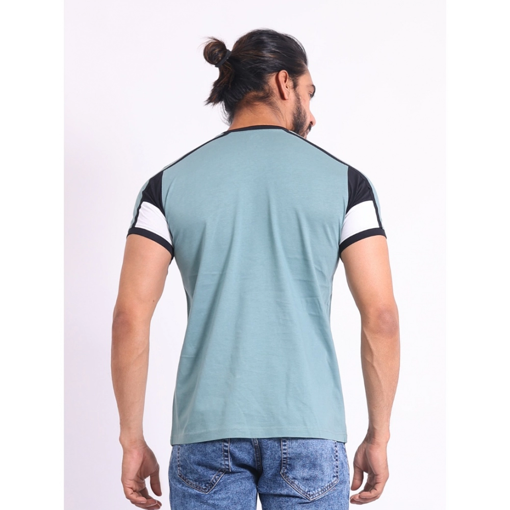 Men's Casual Cotton Printed Round Neck Half Sleeve T-Shirt (Grey) - Image 2