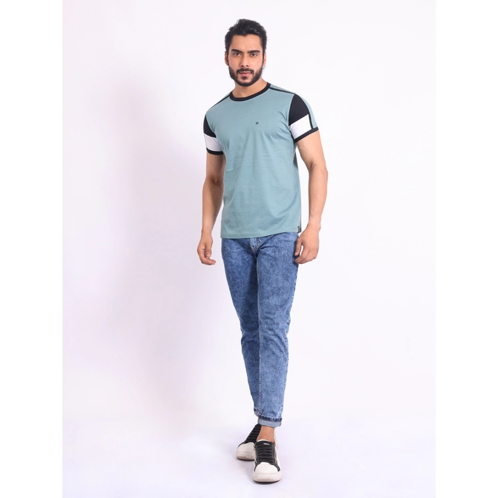 Men's Casual Cotton Printed Round Neck Half Sleeve T-Shirt (Grey) - Image 7