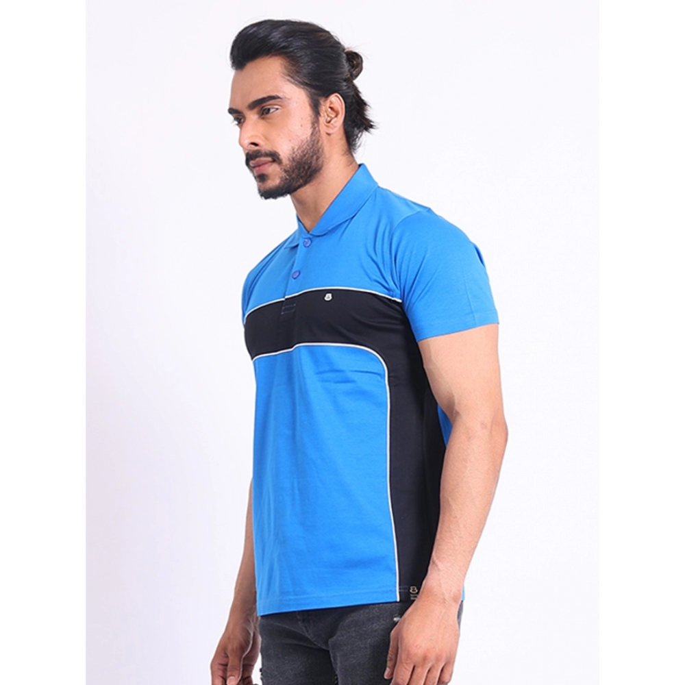 Men's Casual Cotton Printed Polo Neck Half Sleeve T-Shirt (Inkblue) - Image 4