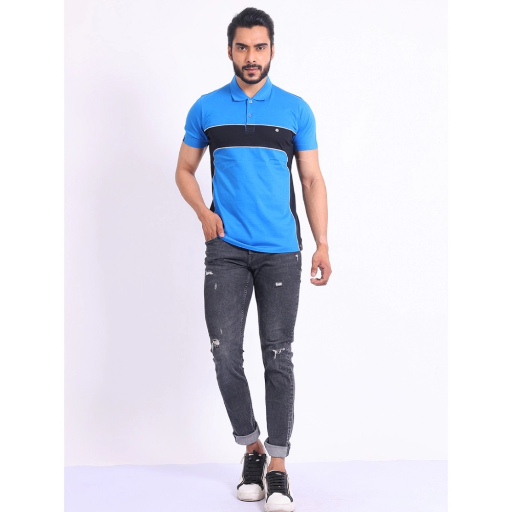 Men's Casual Cotton Printed Polo Neck Half Sleeve T-Shirt (Inkblue) - Image 7