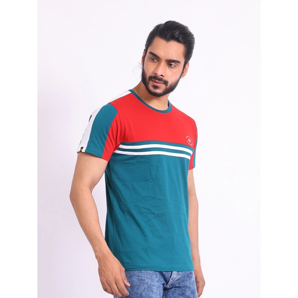 Men's Casual Cotton Printed Round Neck Half Sleeve T-Shirt (Red) - Image 4