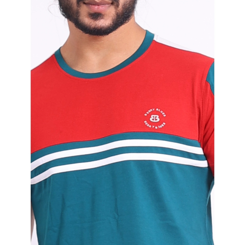 Men's Casual Cotton Printed Round Neck Half Sleeve T-Shirt (Red) - Image 6