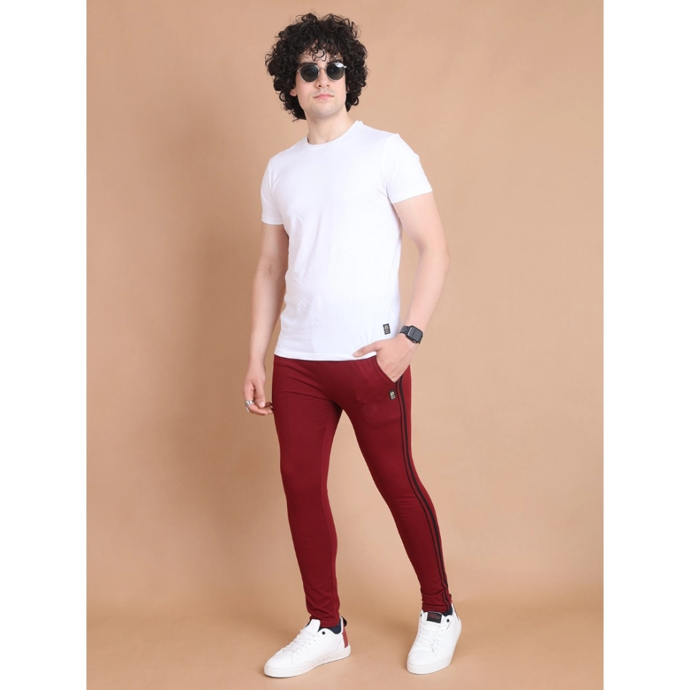 Men's Casual Cotton Striped Full Length Track Pant (Maroon) - Image 7