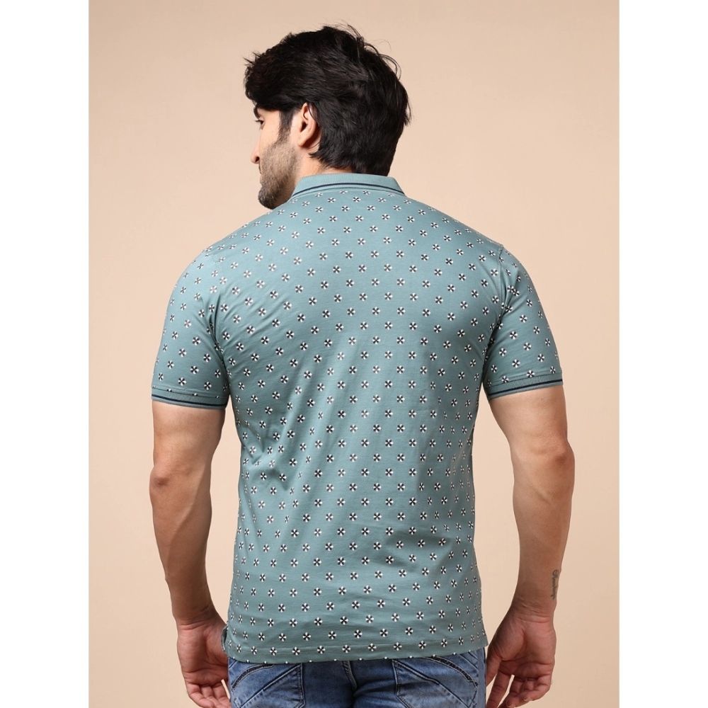 Men's Casual Cotton Printed Polo Neck Half Sleeve T-Shirt (Grey) - Image 2