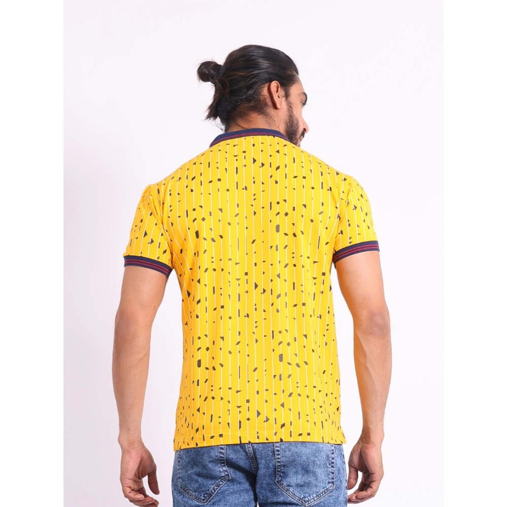 Men's Casual Cotton Printed Polo Neck Half Sleeve T-Shirt (Turmeric) - Image 2