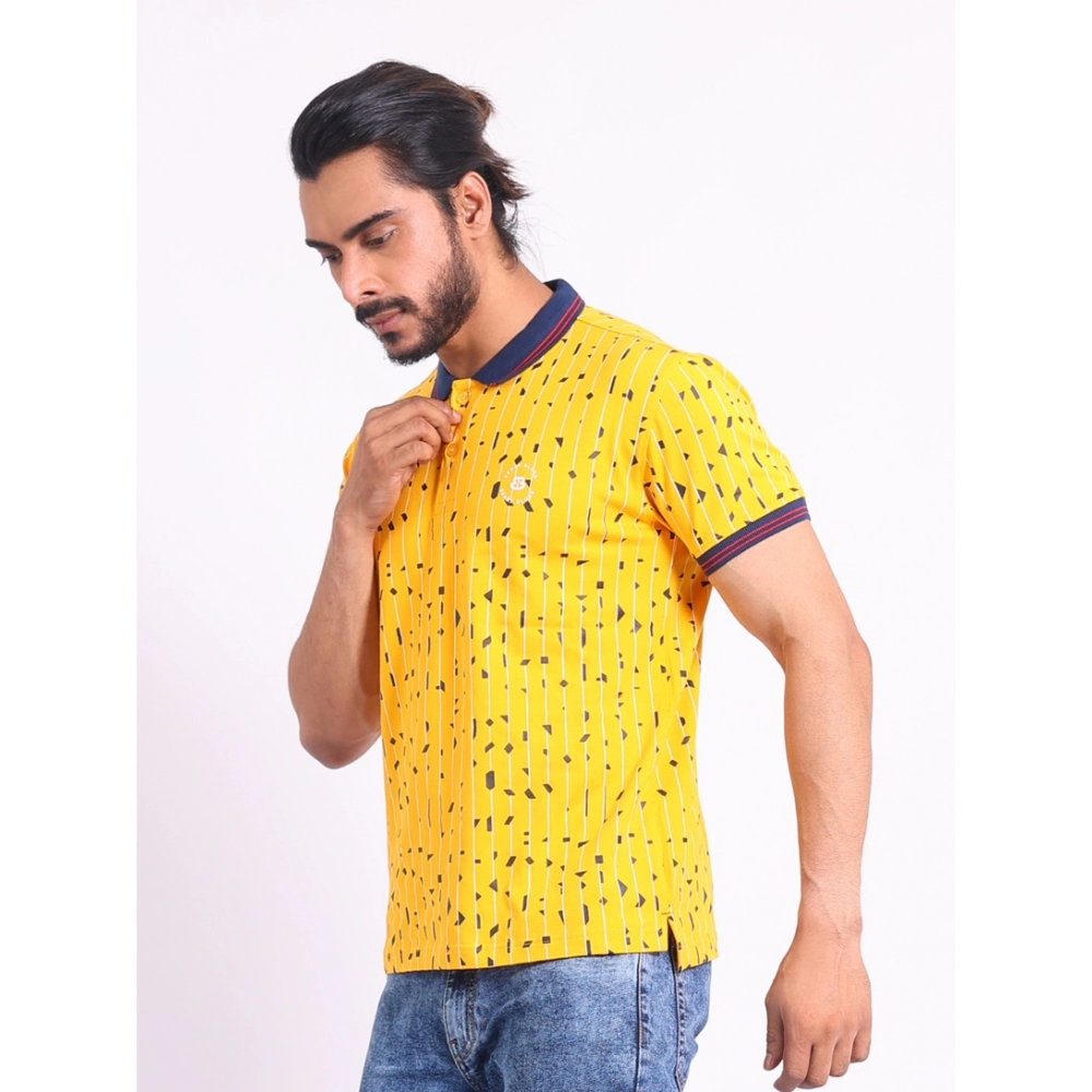 Men's Casual Cotton Printed Polo Neck Half Sleeve T-Shirt (Turmeric) - Image 3