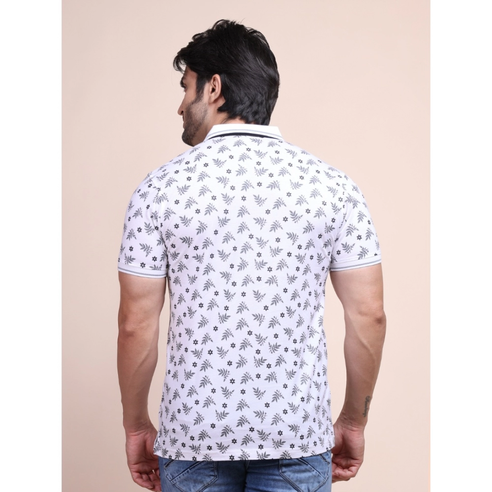 Men's Casual Cotton Printed Polo Neck Half Sleeve T-Shirt (White) - Image 2