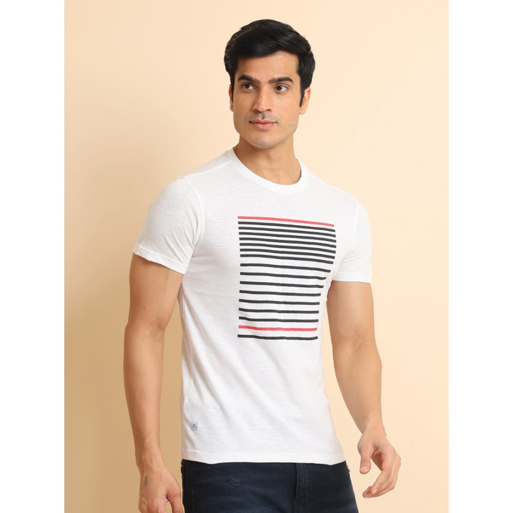Men's Casual Cotton Printed Round Neck Half Sleeve T-Shirt (White) - Image 3
