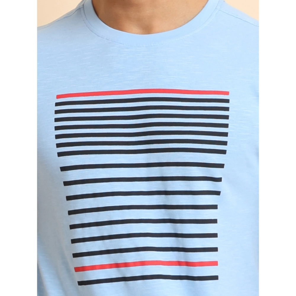 Men's Casual Cotton Printed Round Neck Half Sleeve T-Shirt (Skyblue) - Image 6