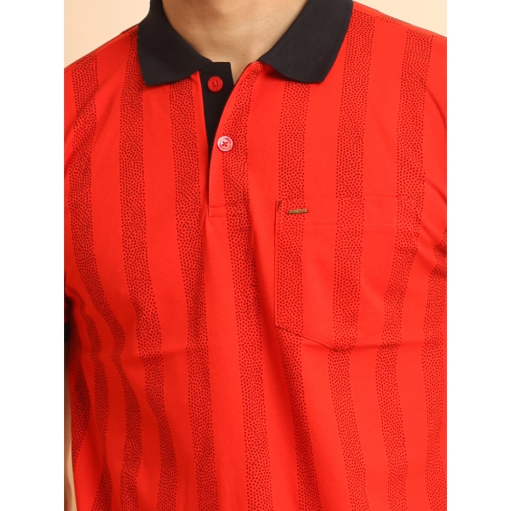Men's Casual Cotton Printed Polo Neck Half Sleeve T-Shirt (Red) - Image 6