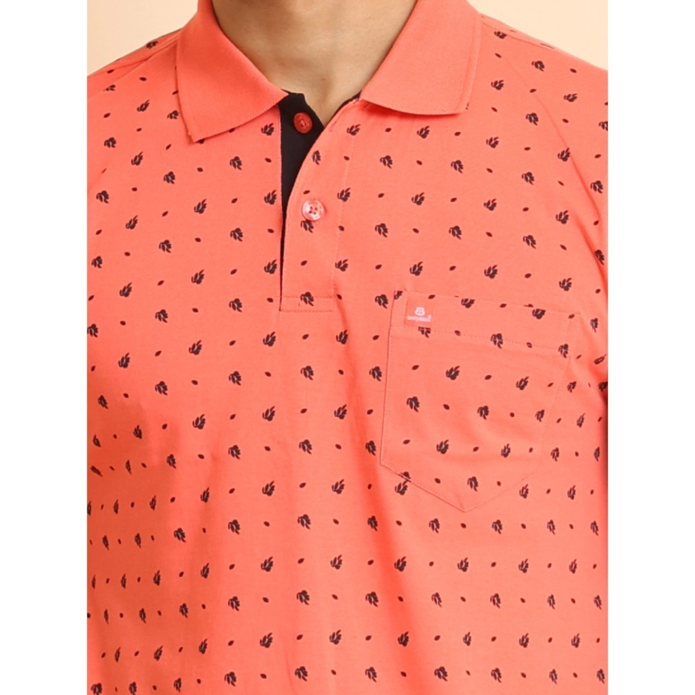Men's Casual Cotton Printed Polo Neck Half Sleeve T-Shirt (Orange) - Image 2