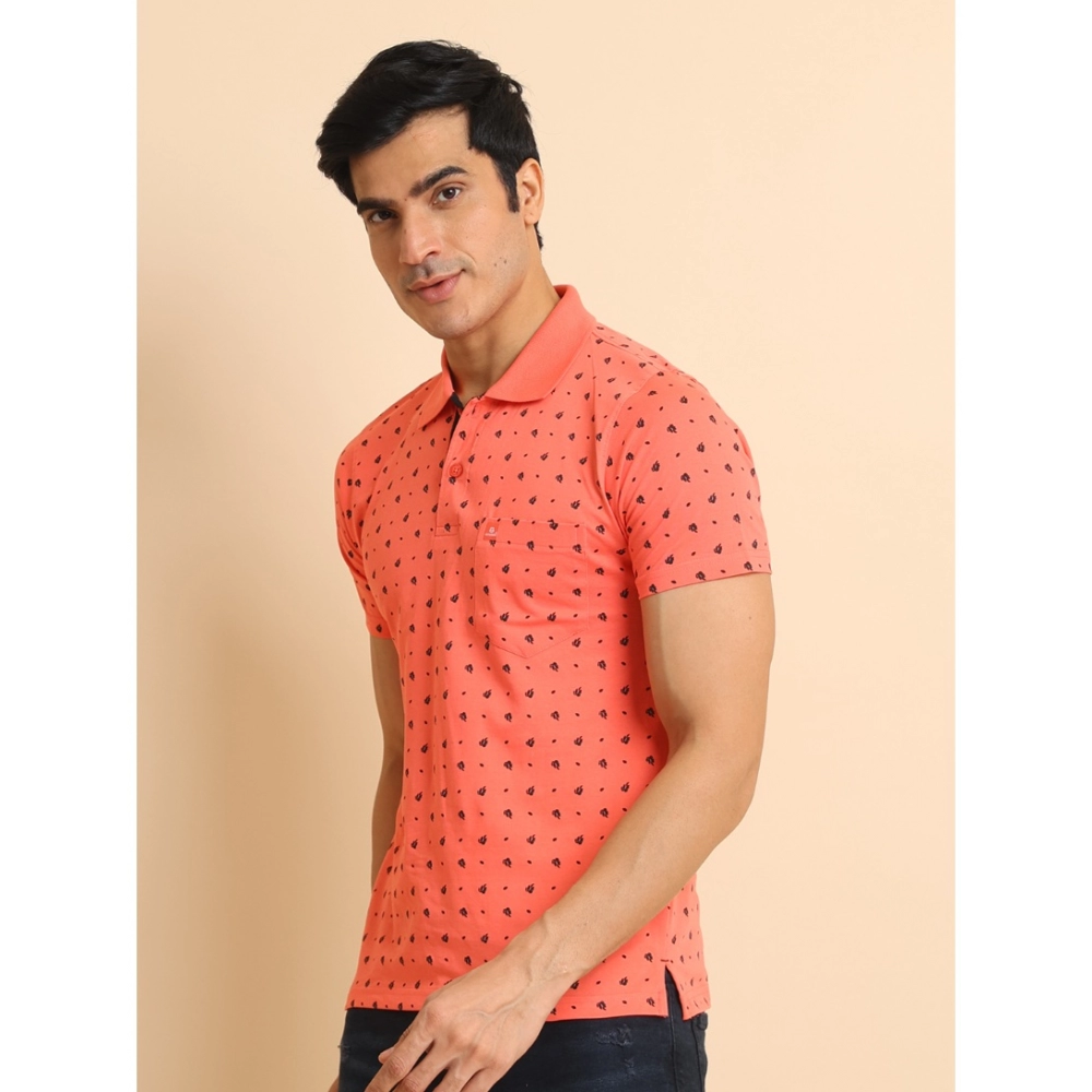 Men's Casual Cotton Printed Polo Neck Half Sleeve T-Shirt (Orange) - Image 6