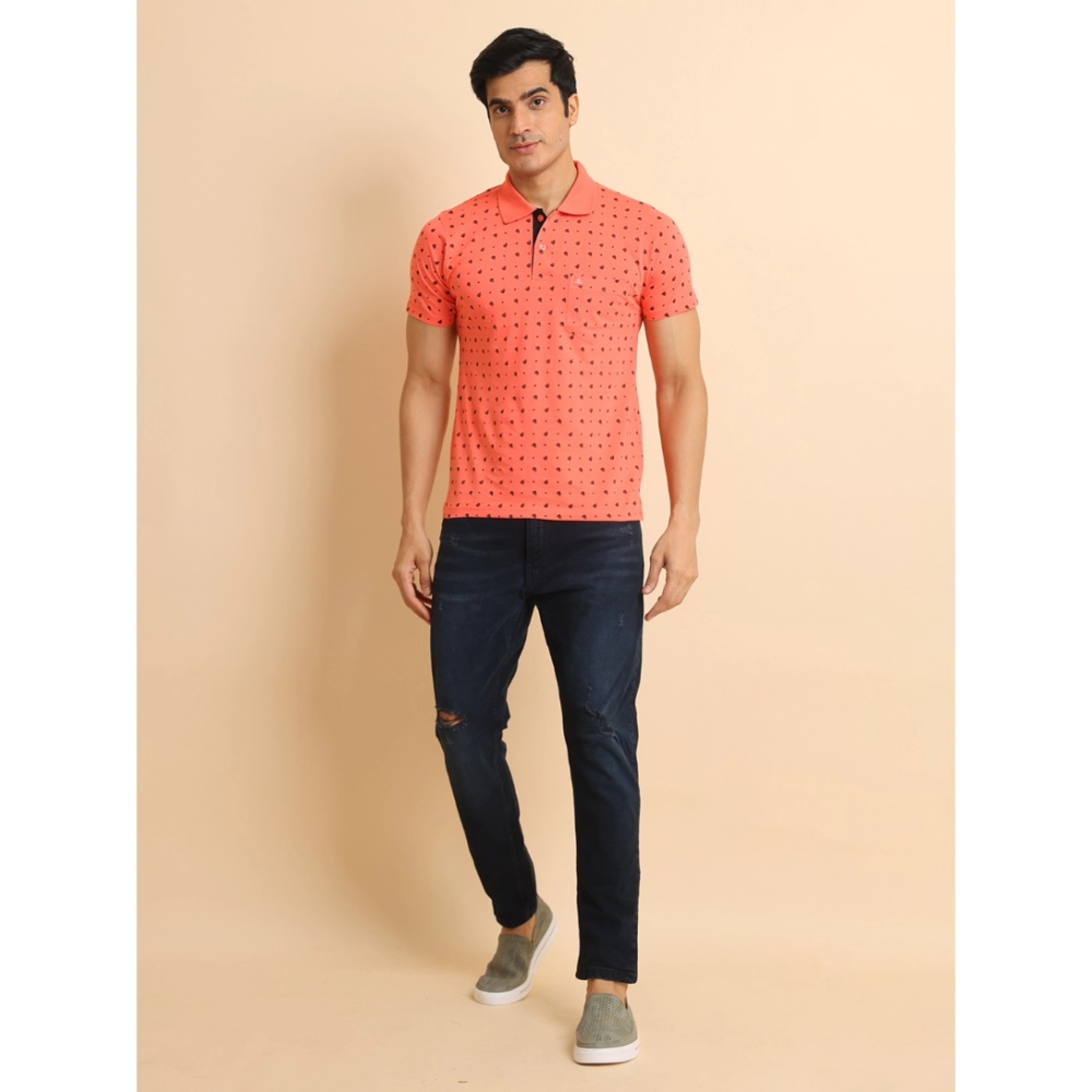 Men's Casual Cotton Printed Polo Neck Half Sleeve T-Shirt (Orange) - Image 7