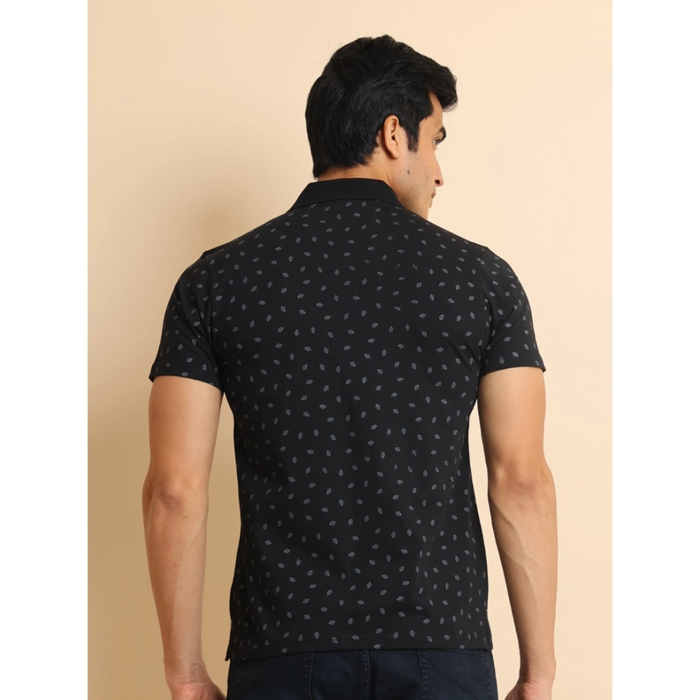 Men's Casual Cotton Printed Polo Neck Half Sleeve T-Shirt (Black) - Image 2