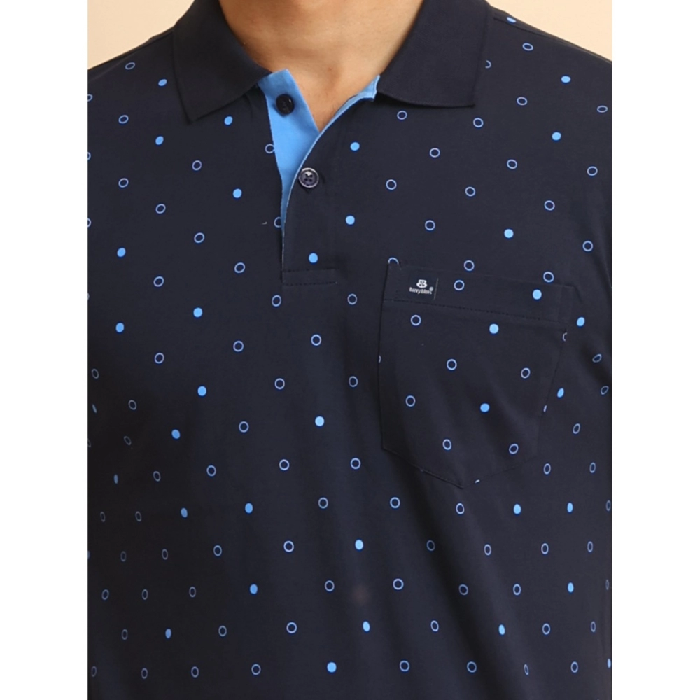 Men's Casual Cotton Printed Polo Neck Half Sleeve T-Shirt (Navy) - Image 6