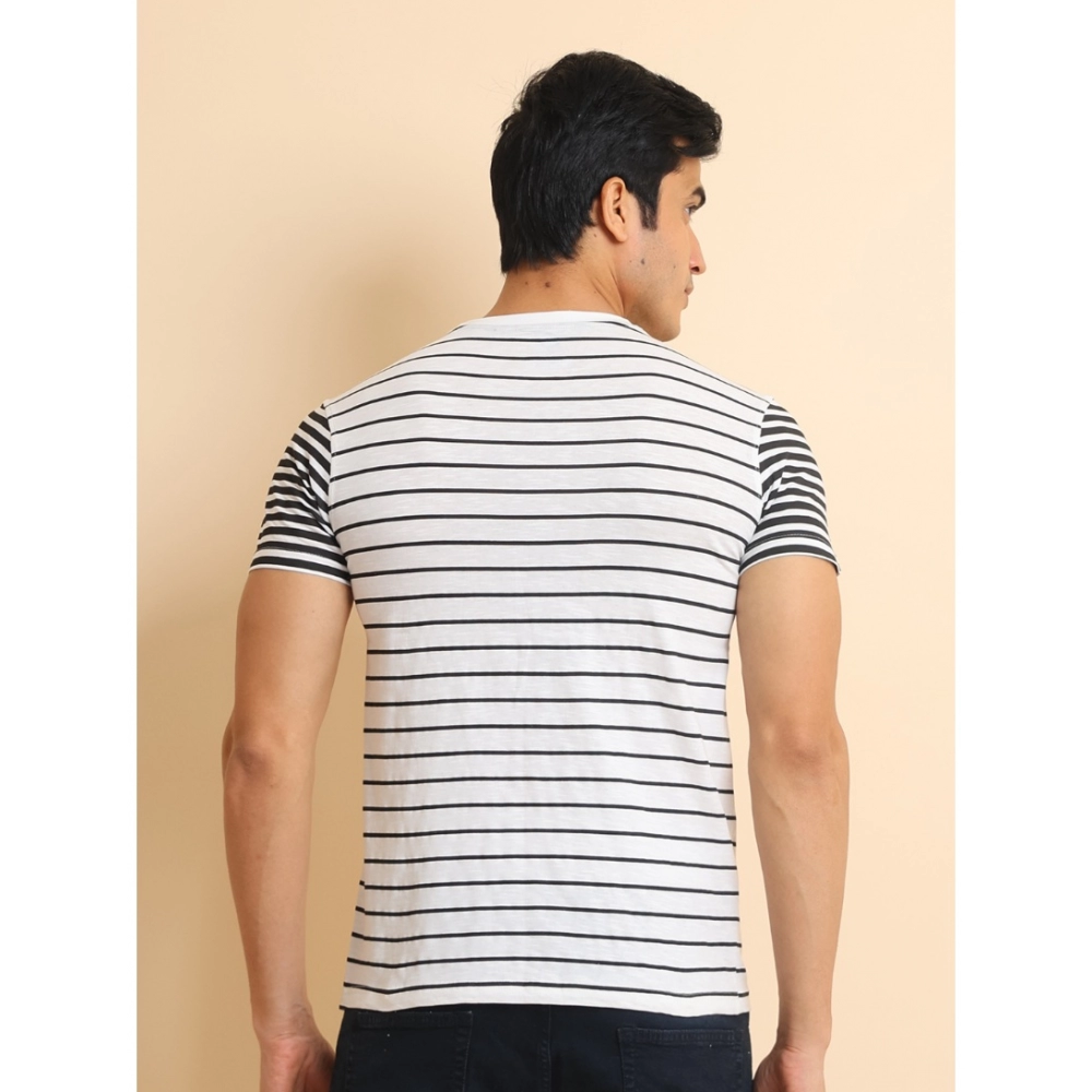 Men's Casual Cotton Printed Round Neck Half Sleeve T-Shirt (White) - Image 2