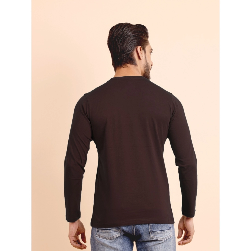 Men's Casual Cotton Solid Round Neck Full Sleeve T-Shirt (Wine) - Image 2