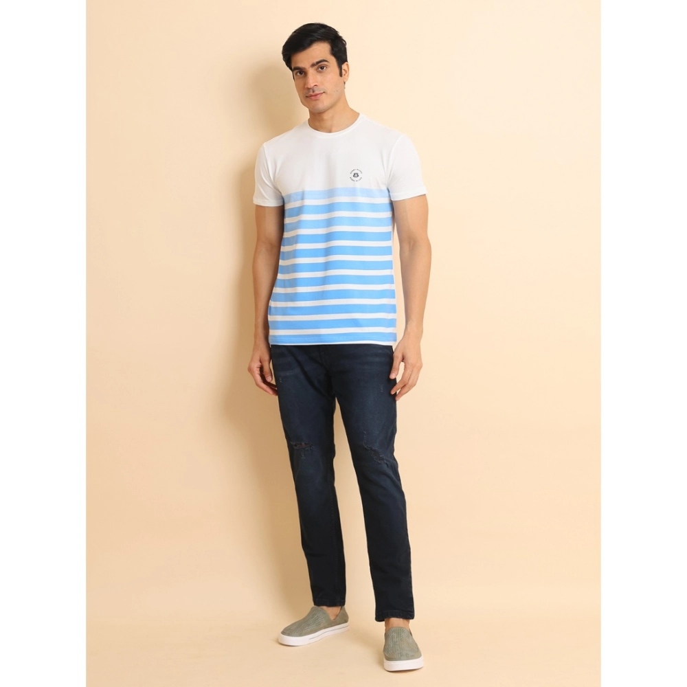 Men's Casual Cotton Printed Round Neck Half Sleeve T-Shirt (Blue) - Image 7
