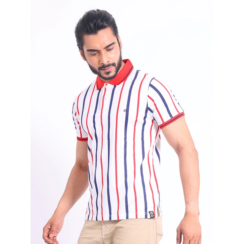 Men's Casual Cotton Printed Polo Neck Half Sleeve T-Shirt (White) - Image 4