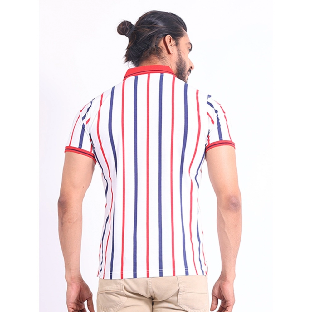 Men's Casual Cotton Printed Polo Neck Half Sleeve T-Shirt (White) - Image 2