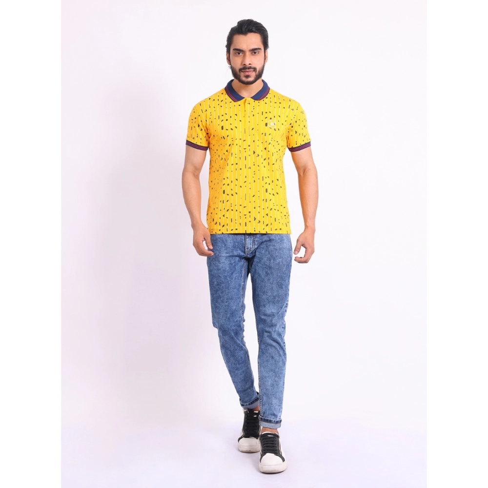 Men's Casual Cotton Printed Polo Neck Half Sleeve T-Shirt (Turmeric) - Image 7
