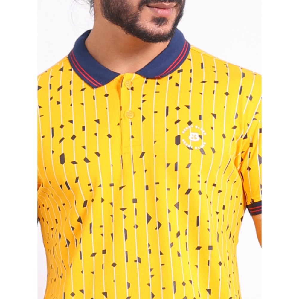 Men's Casual Cotton Printed Polo Neck Half Sleeve T-Shirt (Turmeric) - Image 6