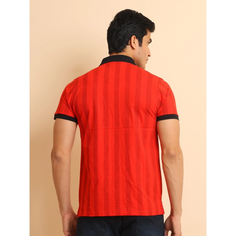 Men's Casual Cotton Printed Polo Neck Half Sleeve T-Shirt (Red) - Image 2