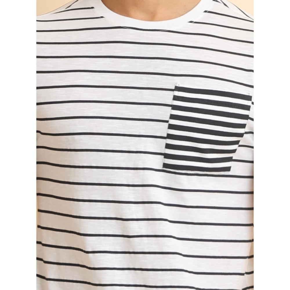 Men's Casual Cotton Printed Round Neck Half Sleeve T-Shirt (White) - Image 6