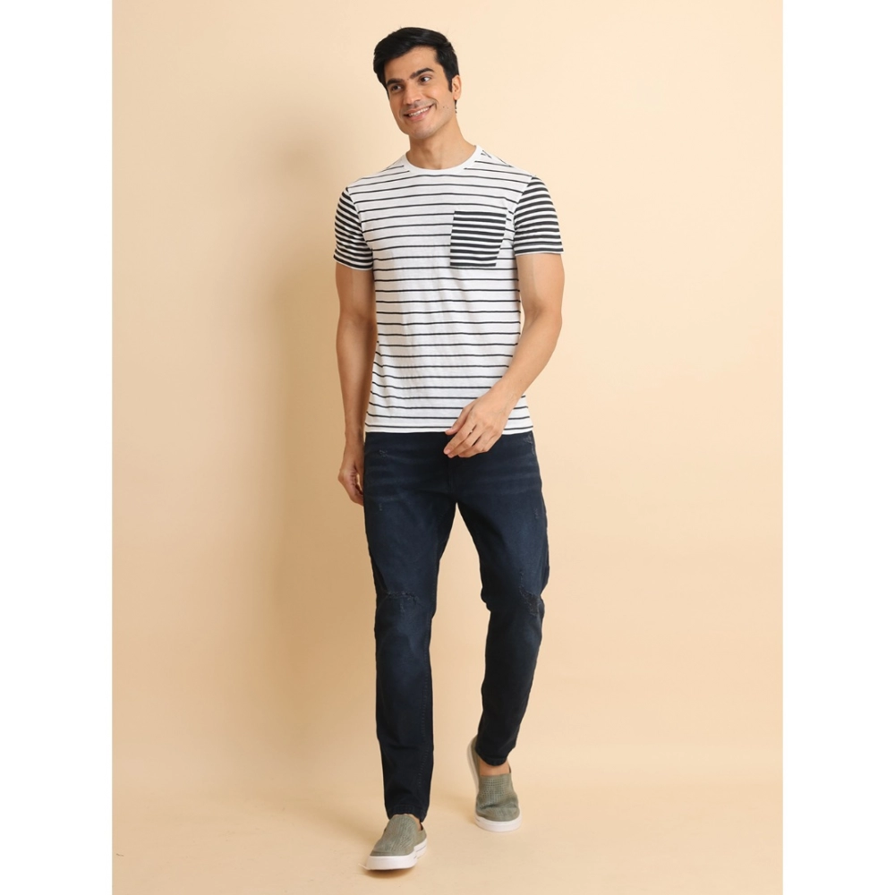 Men's Casual Cotton Printed Round Neck Half Sleeve T-Shirt (White) - Image 7