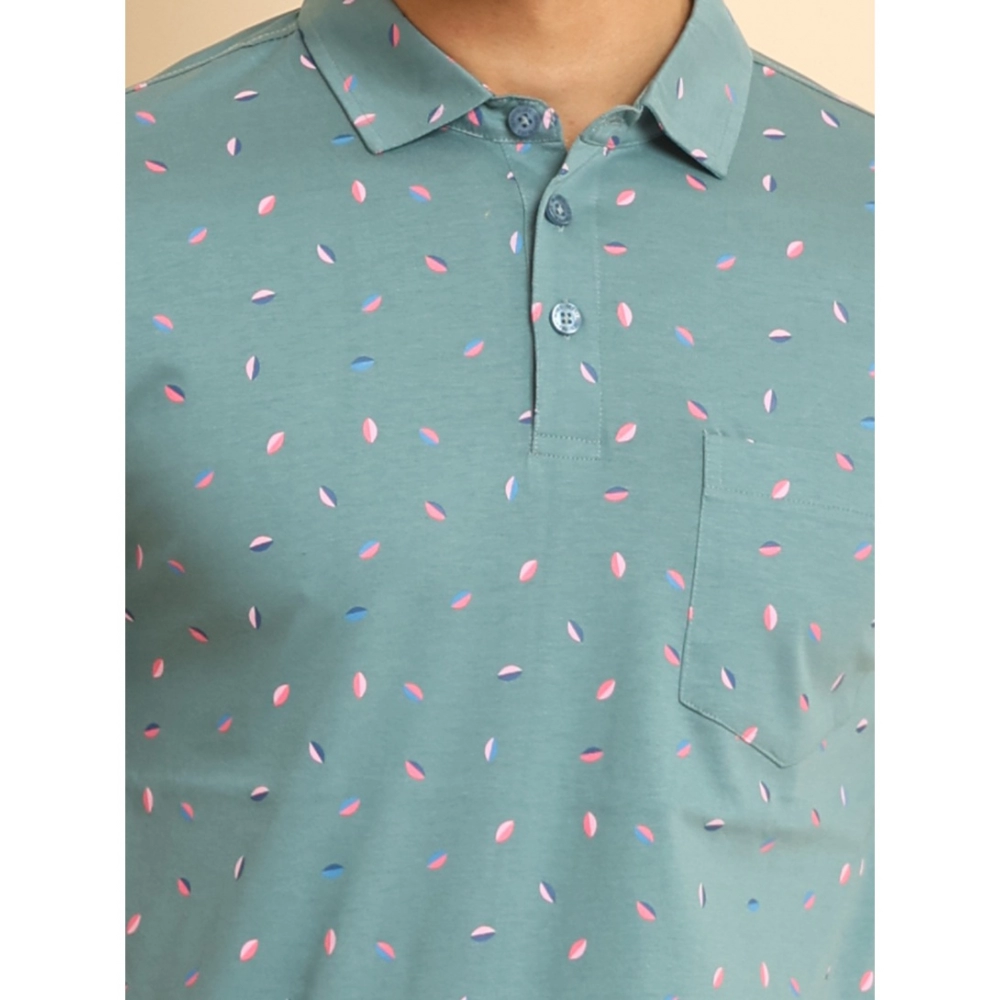 Men's Casual Cotton Printed Polo Neck Half Sleeve T-Shirt (Grey) - Image 6