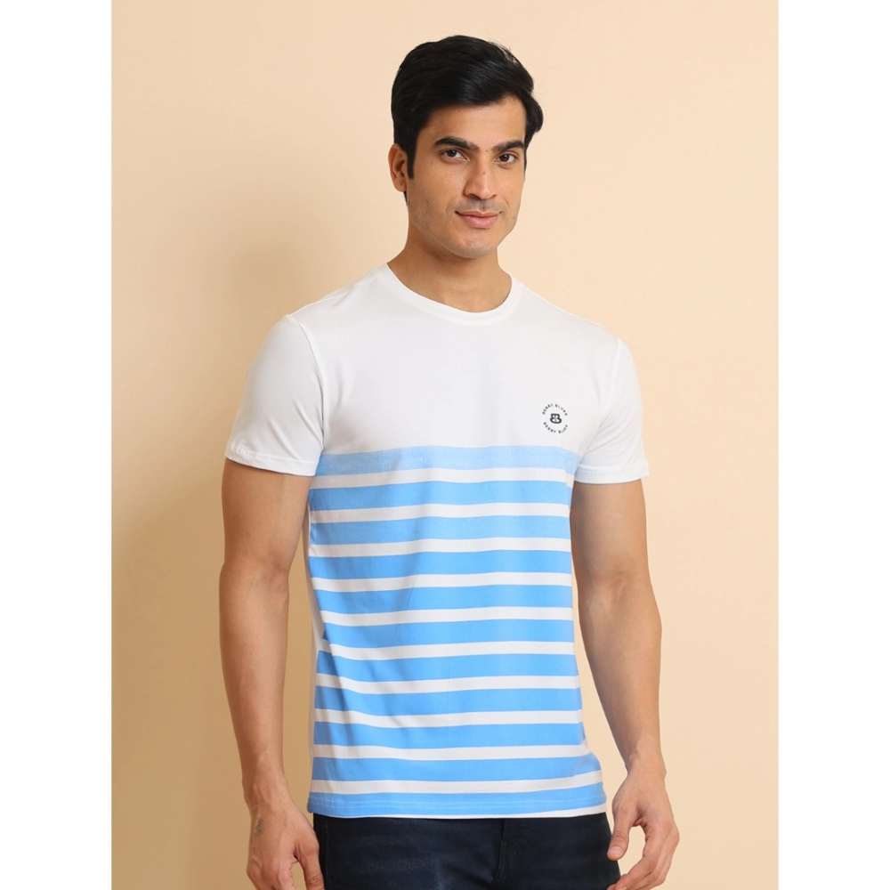 Men's Casual Cotton Printed Round Neck Half Sleeve T-Shirt (Blue) - Image 3
