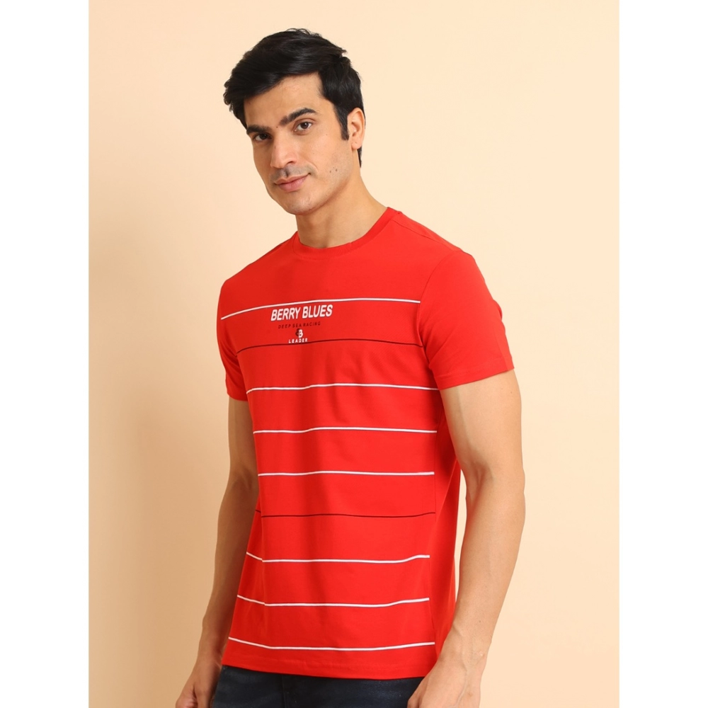 Men's Casual Cotton Printed Round Neck Half Sleeve T-Shirt (Red) - Image 4