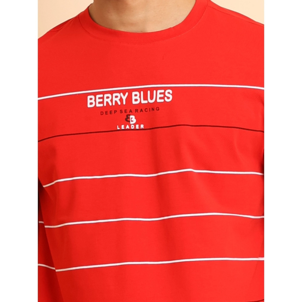 Men's Casual Cotton Printed Round Neck Half Sleeve T-Shirt (Red) - Image 6