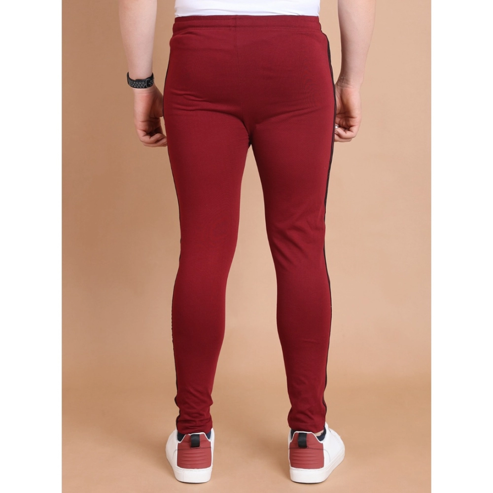 Men's Casual Cotton Striped Full Length Track Pant (Maroon) - Image 2
