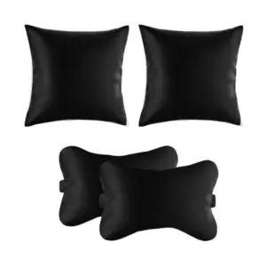 Pack Of_6 Polyester Solid Car Pillow Sets (Black, Size: 12x12 In)
